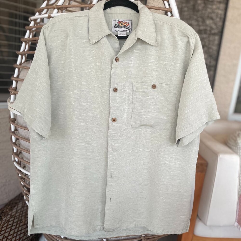 Men's Large Paradise Cove Button Down Casual Silk/Linen Short Sleeve Shirt